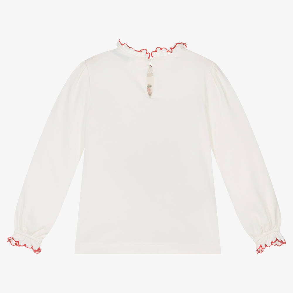 Mayoral-Girls Ivory & Red Cotton Top | Childrensalon Outlet