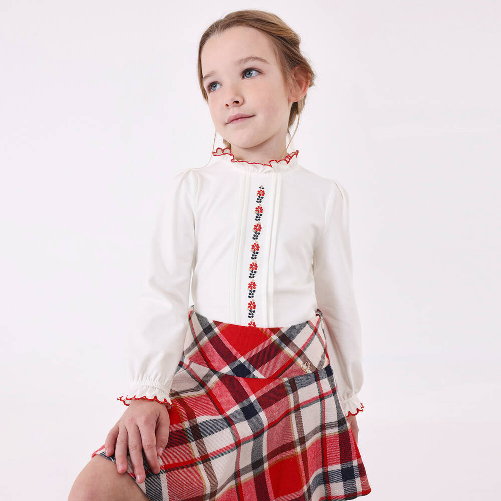 Mayoral - Girls Ivory & Red Cotton Top | Childrensalon Outlet