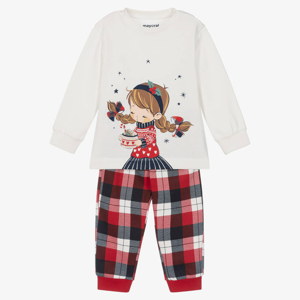Mayoral - Girls Ivory & Red Festive Pyjamas | Childrensalon