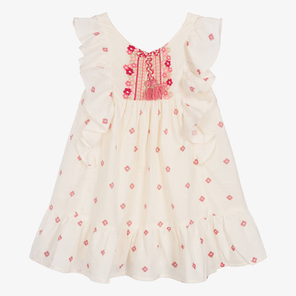 Mayoral - Robe ivoire et rouge à fleurs fille | Childrensalon