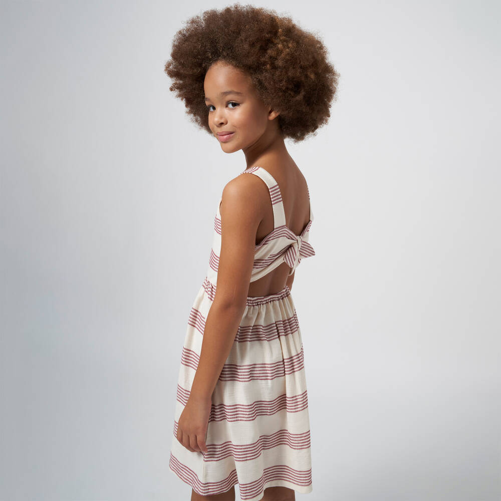 Mayoral-Girls Ivory & Red Stripe Cotton Dress | Childrensalon Outlet