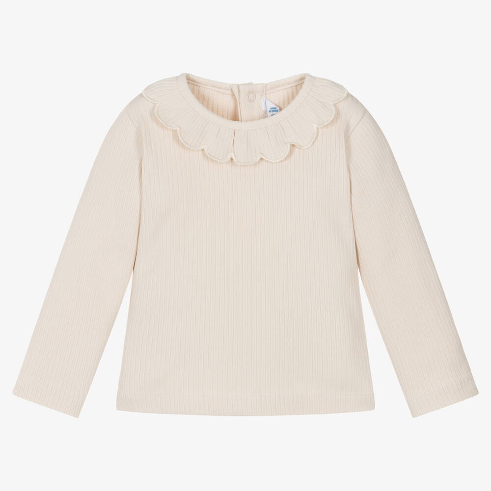 Mayoral - Girls Ivory Ribbed Cotton Jersey Top | Childrensalon