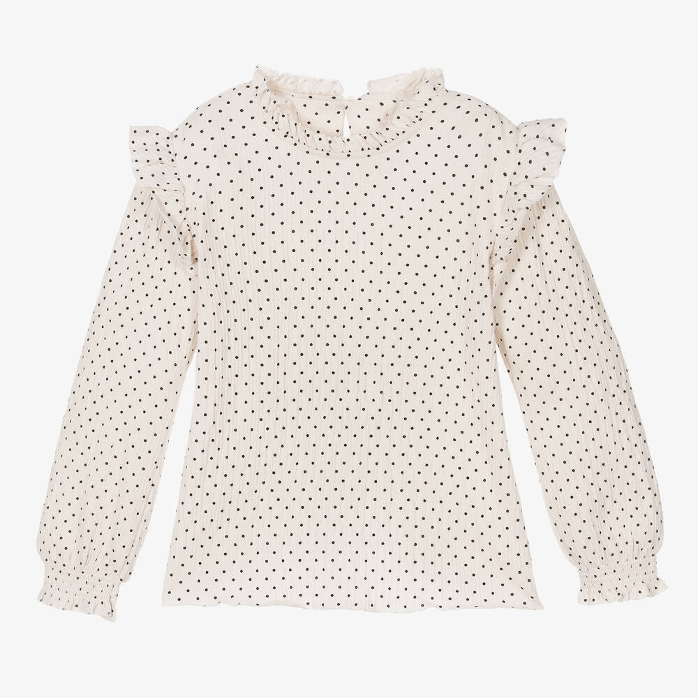 Mayoral-Girls Ivory Ribbed Cotton Top | Childrensalon Outlet