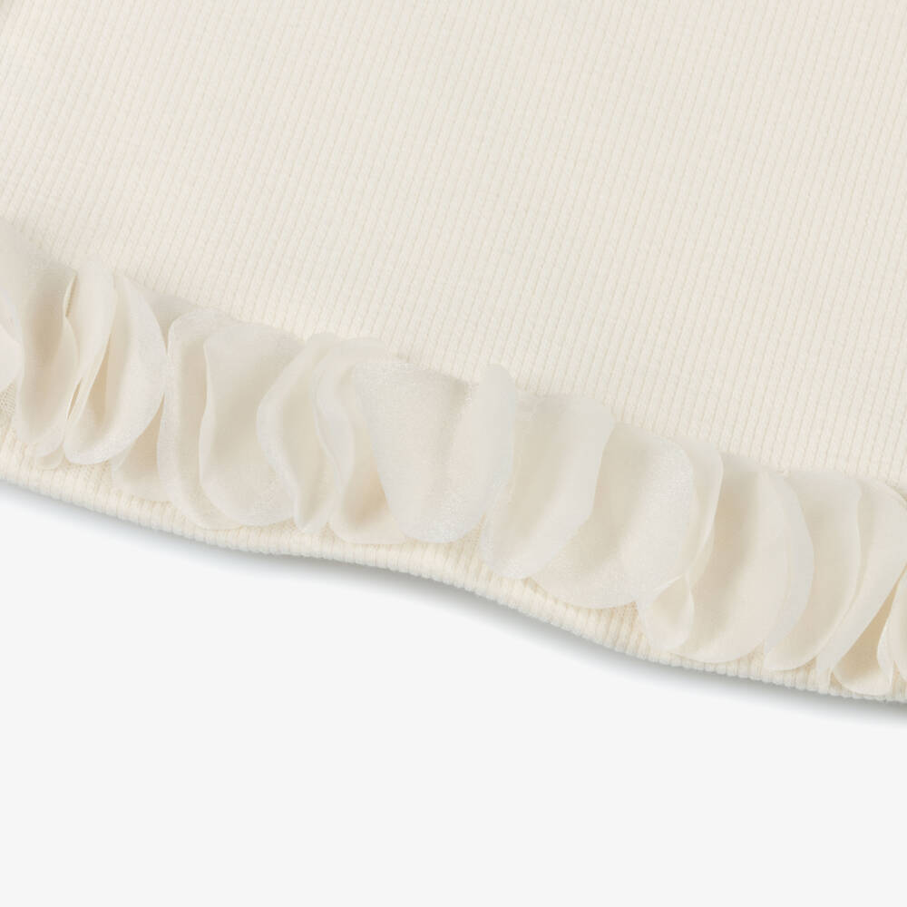Mayoral-Girls Ivory Ribbed Jersey Top with Fancy Petal Trim | Childrensalon Outlet