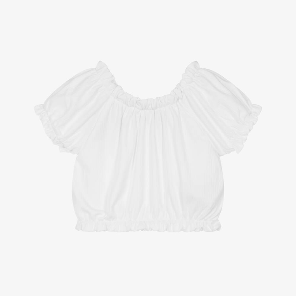 Mayoral-Girls Ivory Ribbed Knit Top | Childrensalon Outlet