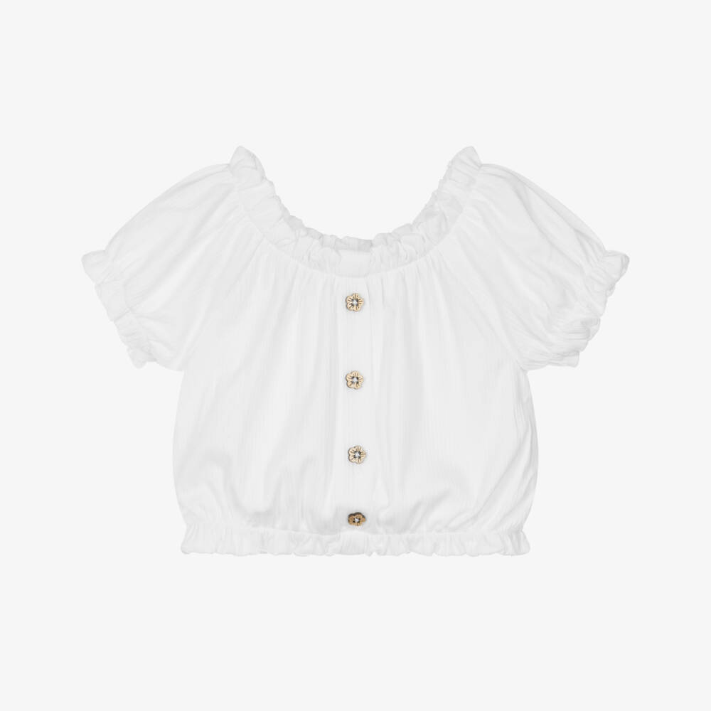 Mayoral-Girls Ivory Ribbed Knit Top | Childrensalon Outlet