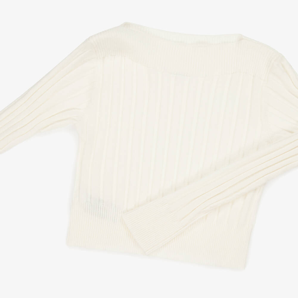 Mayoral-Girls Ivory Ribbed Knitted Boat Neck Sweater | Childrensalon Outlet