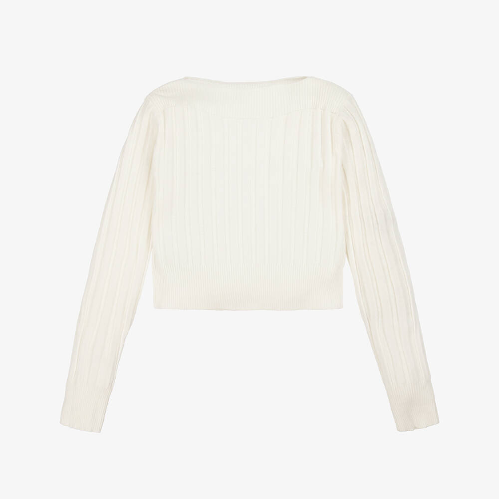 Mayoral-Girls Ivory Ribbed Knitted Boat Neck Sweater | Childrensalon Outlet