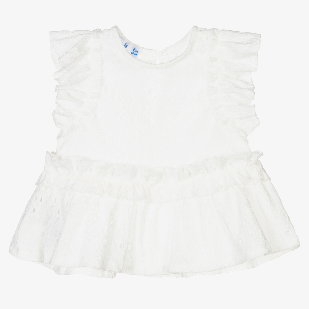 Mayoral-Girls Ivory Ruffle Blouse | Childrensalon Outlet