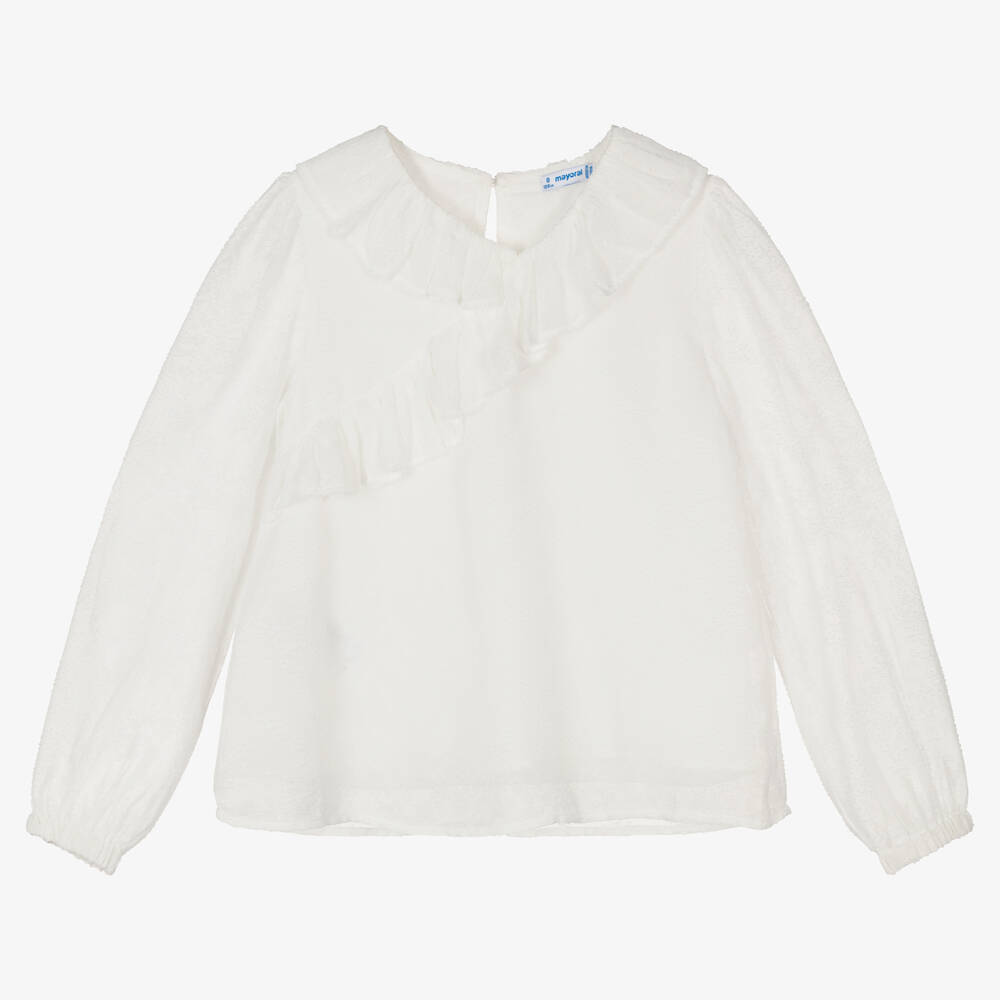 Mayoral - Кремовая блузка из крепа с рюшами | Childrensalon