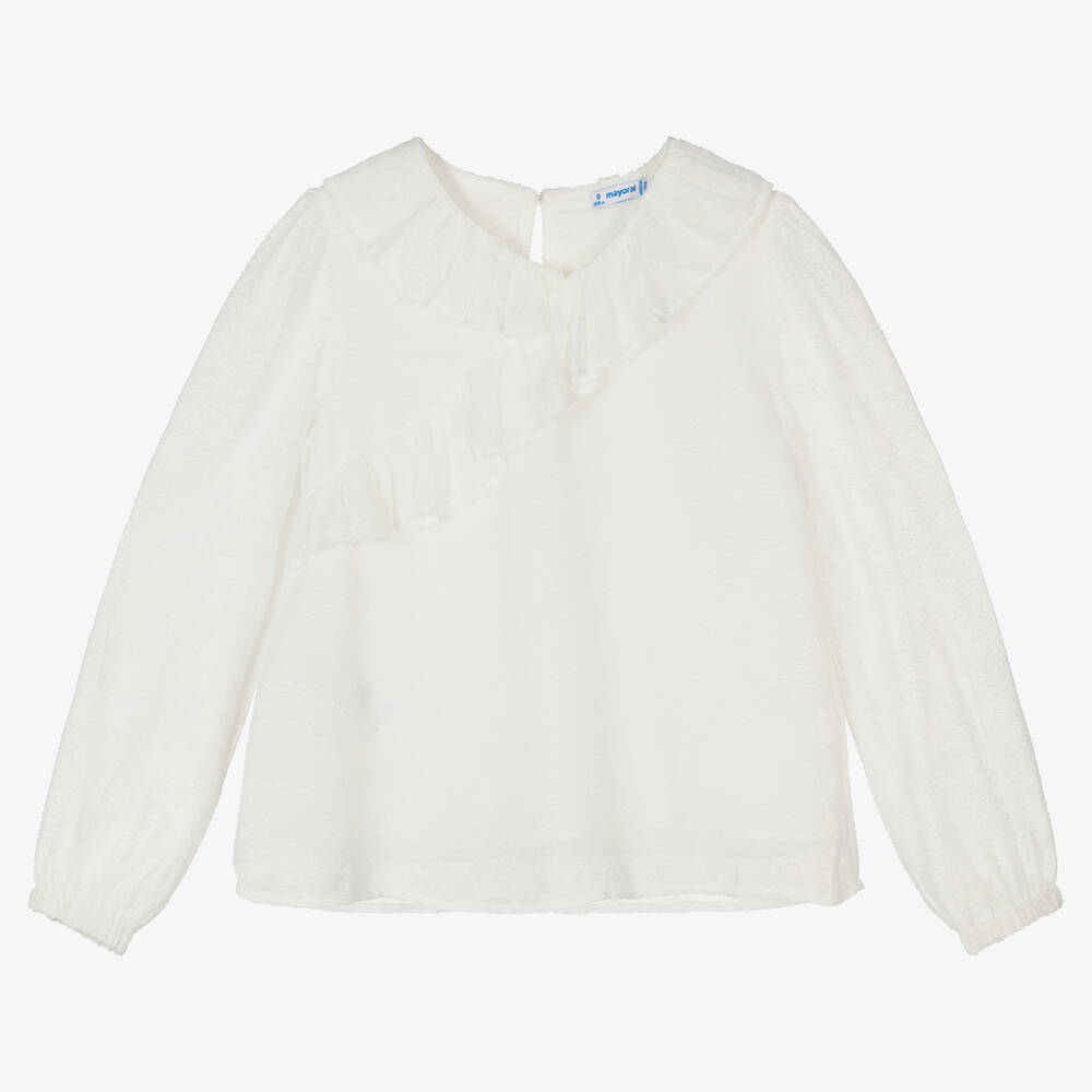 Mayoral - Girls Ivory Ruffle Crêpe Blouse | Childrensalon