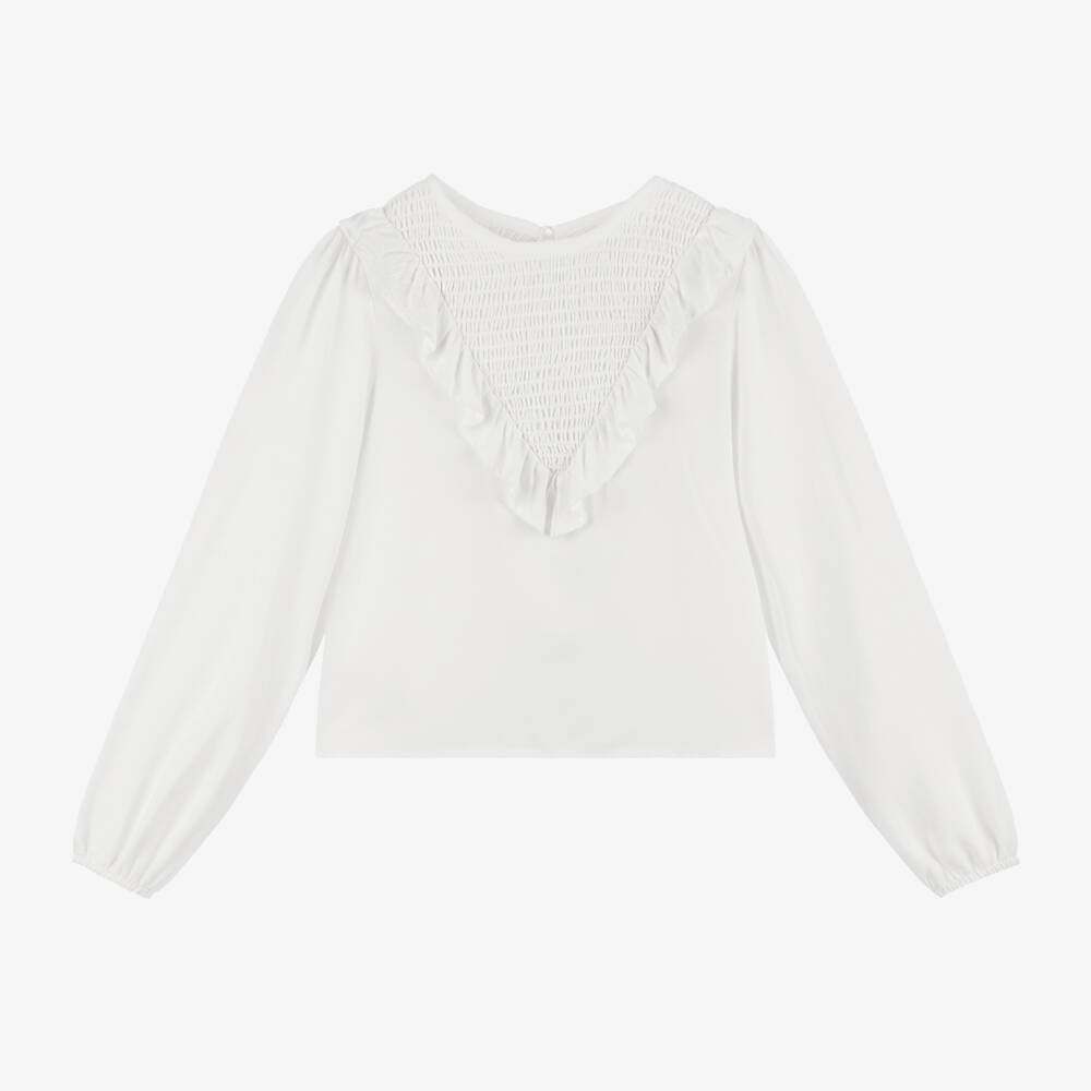 Mayoral-Girls Ivory Ruffle Viscose Top | Childrensalon Outlet