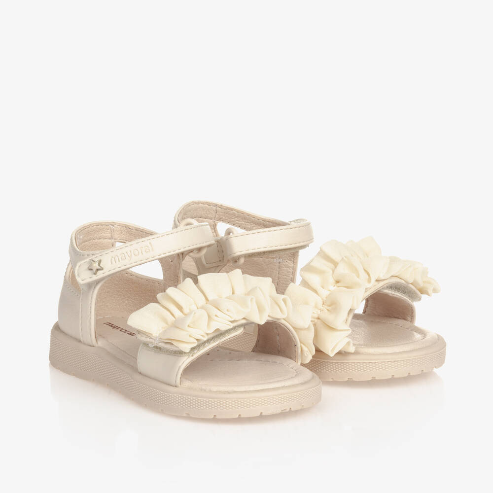 Mayoral-Girls Ivory Ruffled Faux Leather Sandals | Childrensalon Outlet