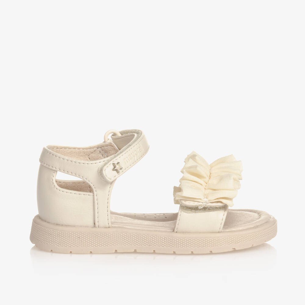 Mayoral-Girls Ivory Ruffled Faux Leather Sandals | Childrensalon Outlet