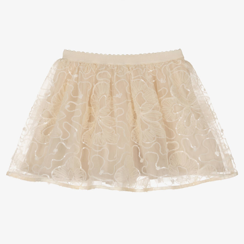Mayoral - Girls Ivory Sequin & Tulle Floral Skirt | Childrensalon
