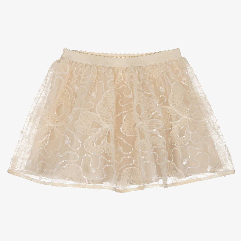 Mayoral-Girls Ivory Sequin & Tulle Floral Skirt | Childrensalon Outlet