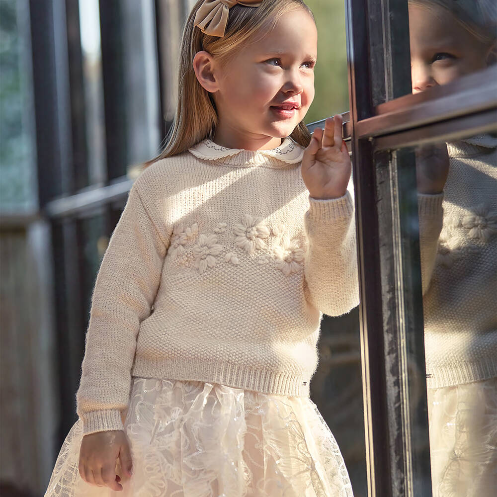 Mayoral-Girls Ivory Sequin & Tulle Floral Skirt | Childrensalon Outlet
