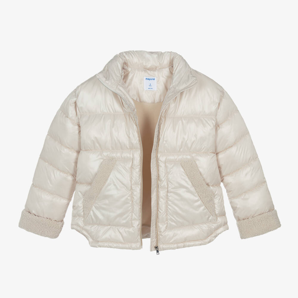 Mayoral-Girls Ivory Sherpa Jacket | Childrensalon Outlet
