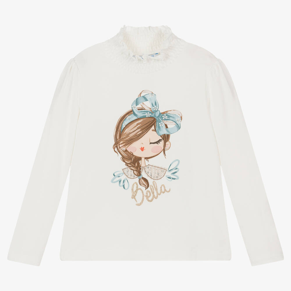 Mayoral-Girls Ivory Shirred Neckline Top | Childrensalon Outlet