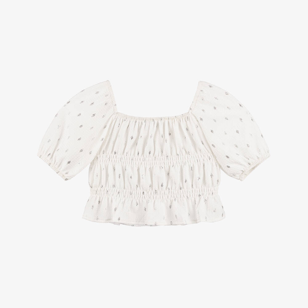 Mayoral-Girls Ivory & Silver Textured Blouse | Childrensalon Outlet