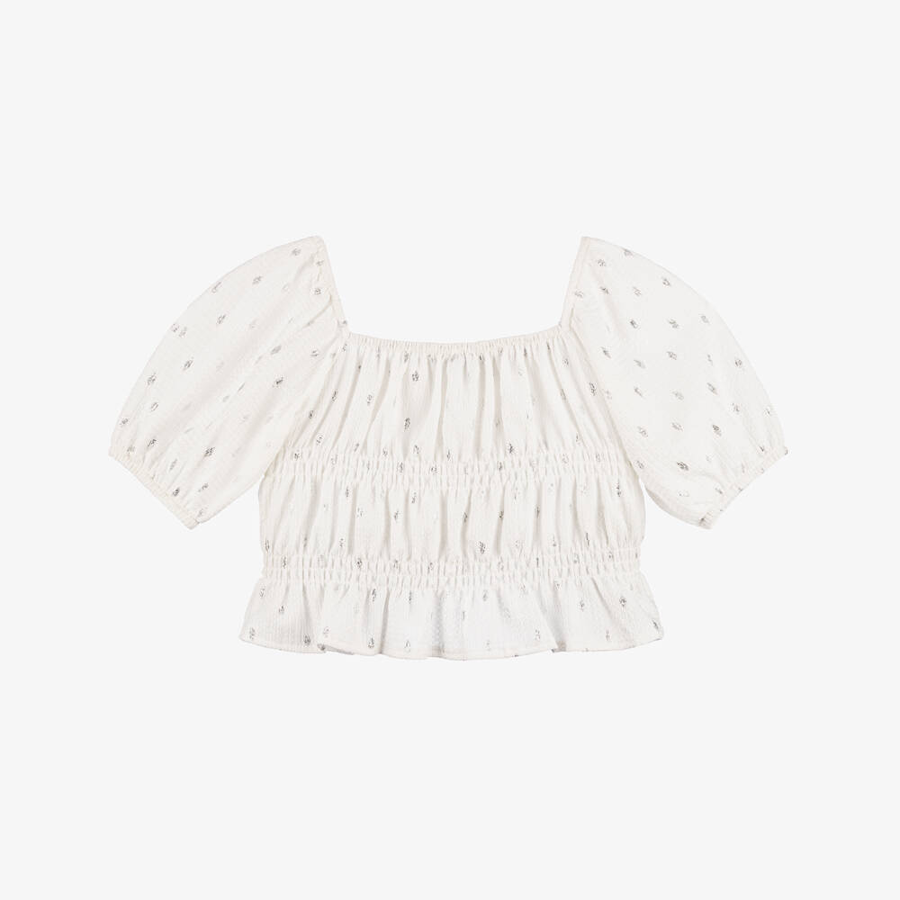 Mayoral-Girls Ivory & Silver Textured Blouse | Childrensalon Outlet