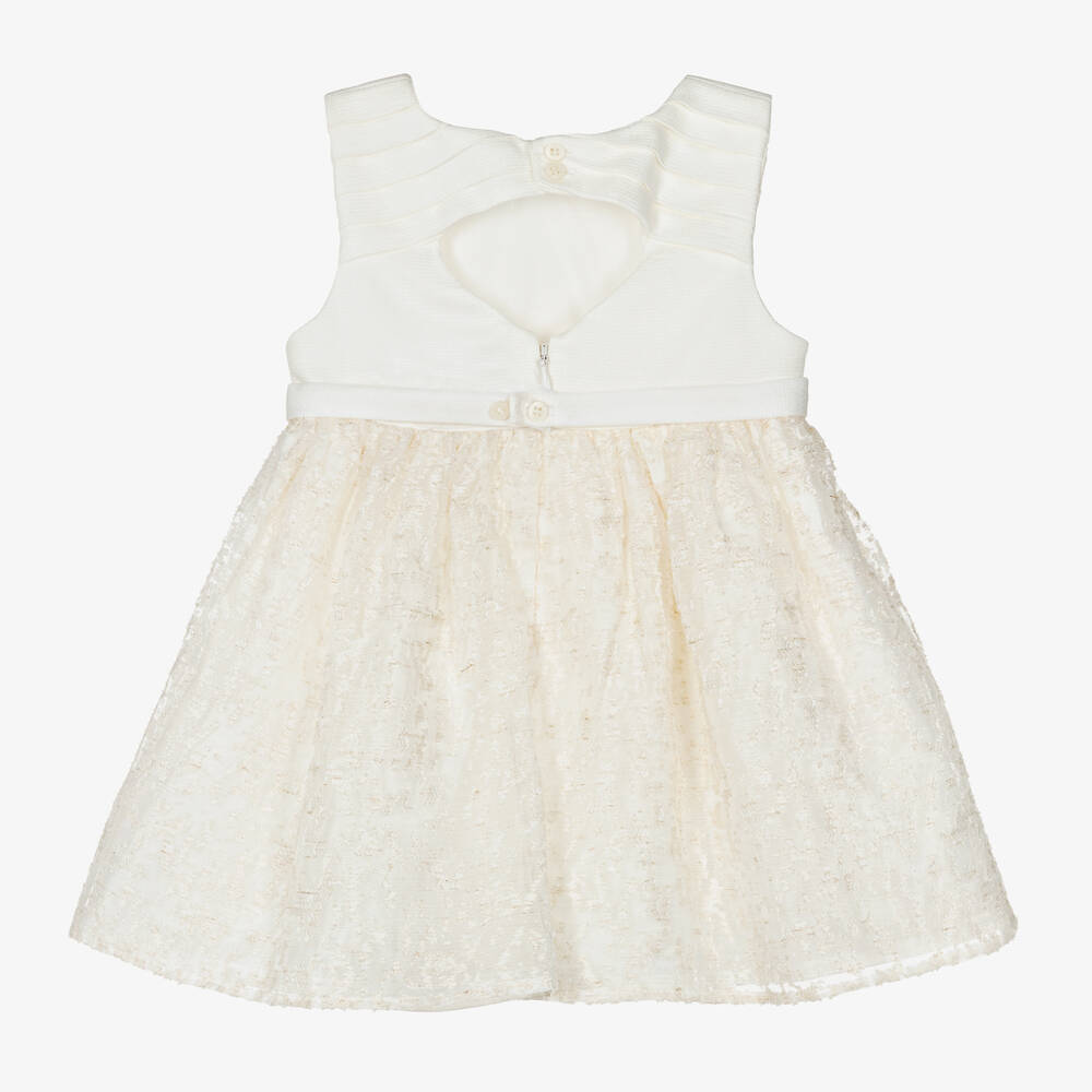 Mayoral-فستان أطفال بناتي أورغانزا ومزيج كتان لون عاجي | Childrensalon Outlet