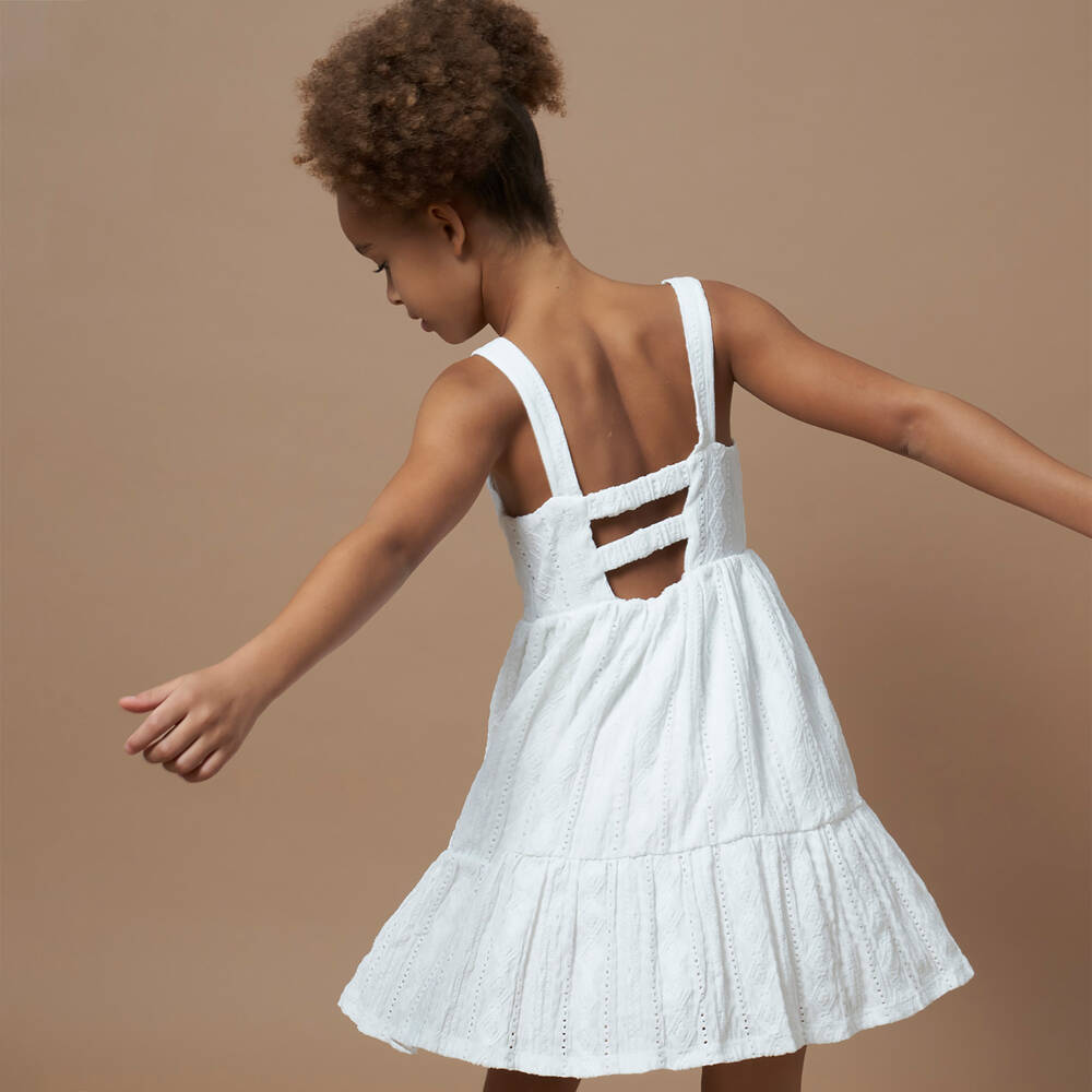 Mayoral-Girls Ivory Sleeveless Patterned Dress | Childrensalon Outlet