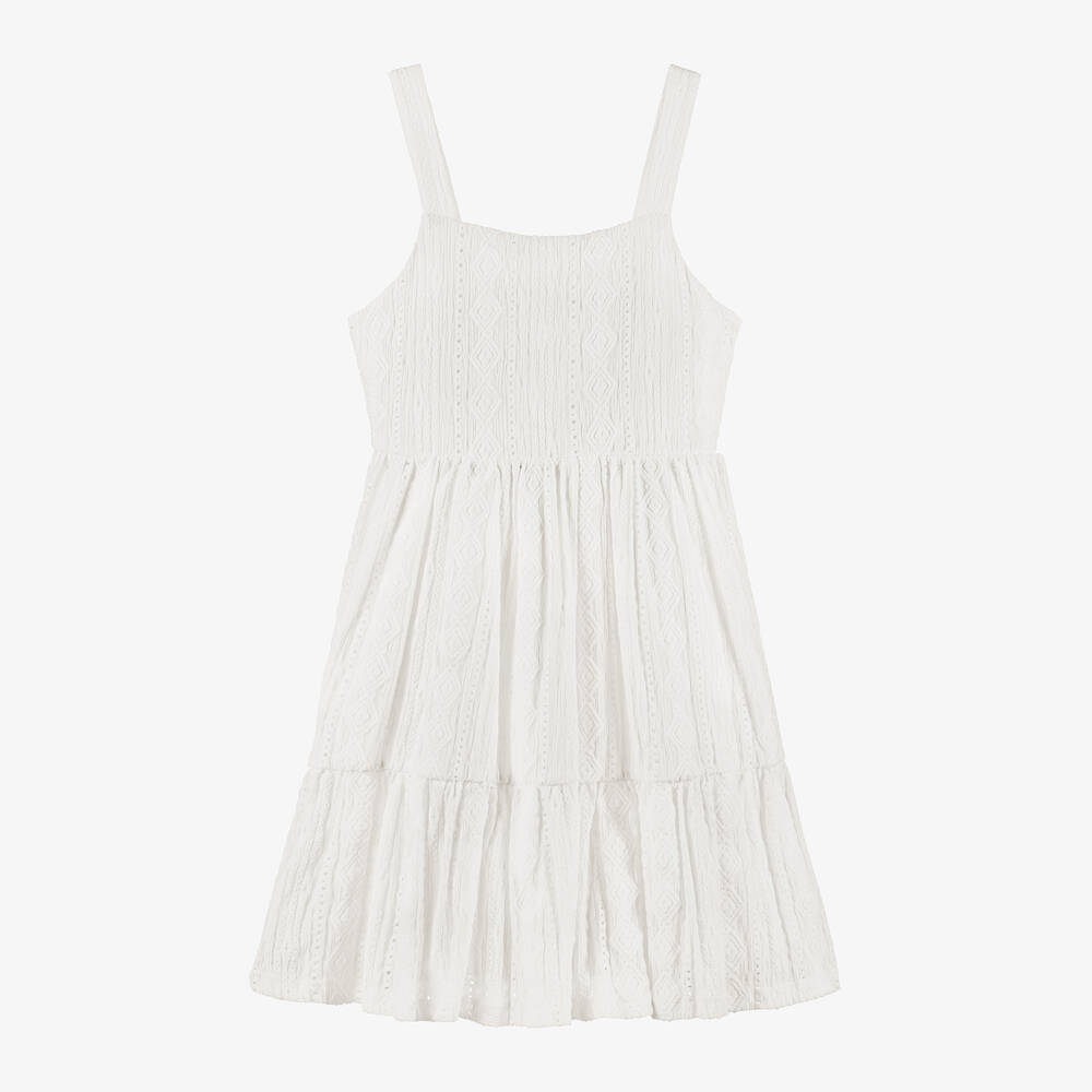 Mayoral-Girls Ivory Sleeveless Patterned Dress | Childrensalon Outlet