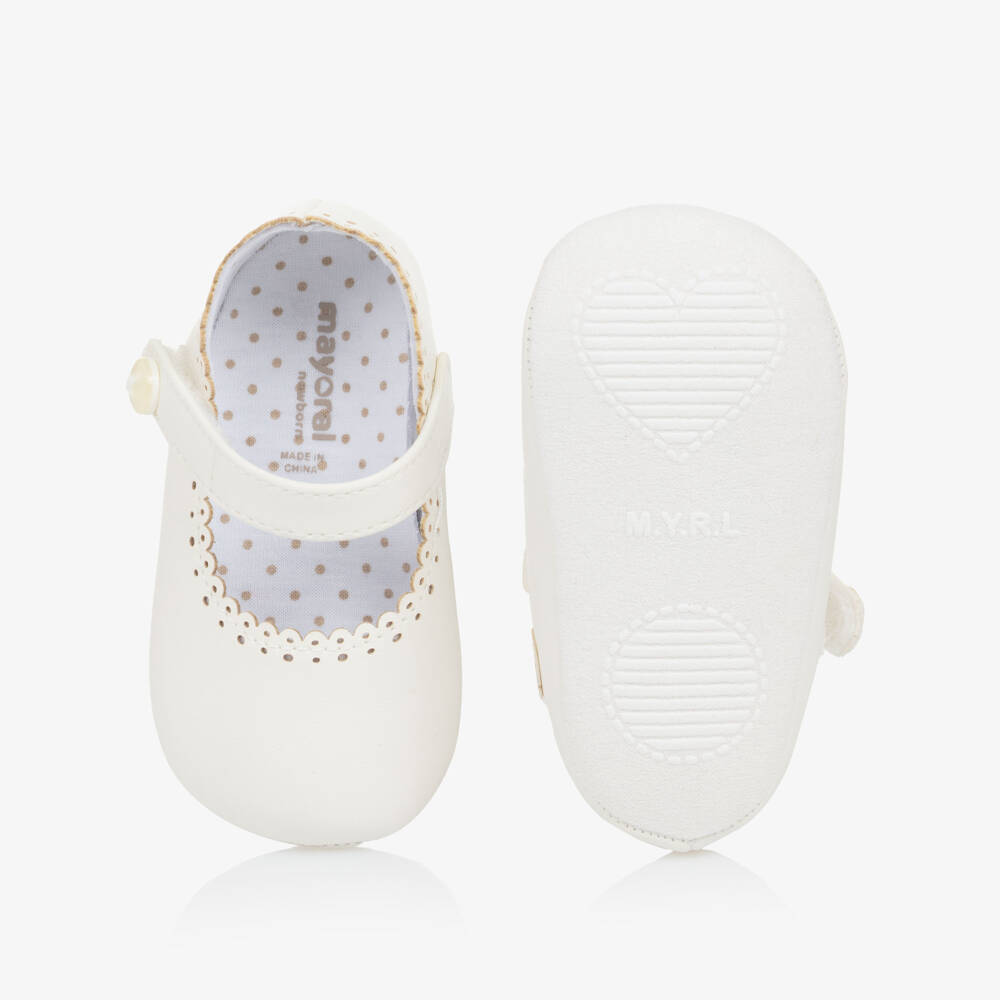 Mayoral Newborn-Girls Ivory Soft Leatherette Shoeties | Childrensalon Outlet