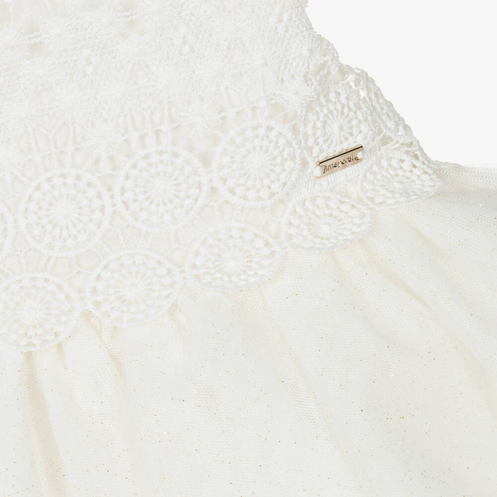 Mayoral-Girls Ivory Sparkly Lace & Tulle Dress | Childrensalon Outlet