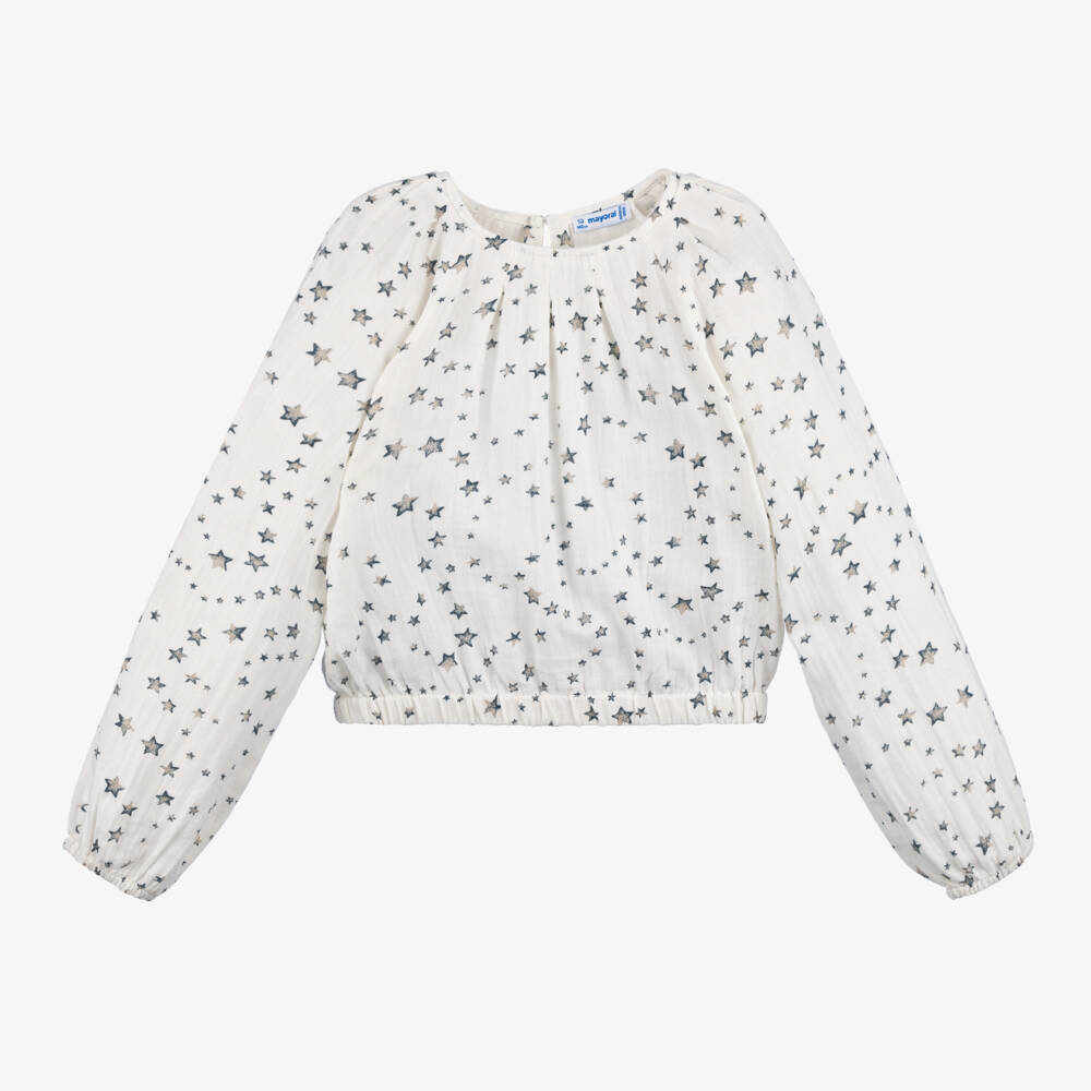 Mayoral-Girls Ivory Star Pattern Blouse | Childrensalon Outlet