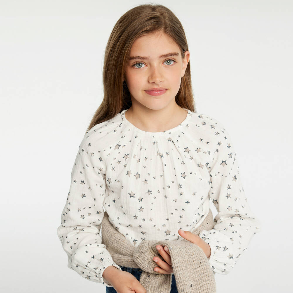 Mayoral-Girls Ivory Star Pattern Blouse | Childrensalon Outlet