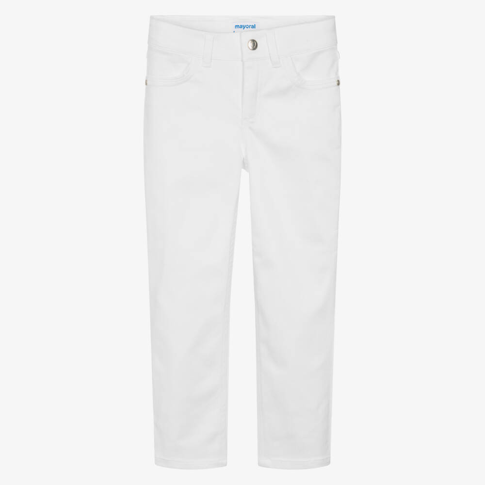 Mayoral-Girls Ivory Stretch Cotton Pants | Childrensalon Outlet