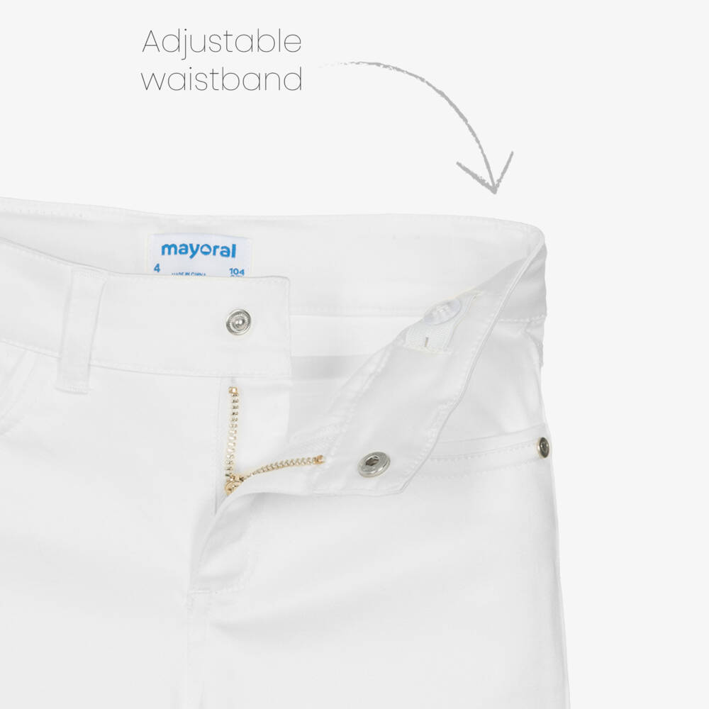 Mayoral-Girls Ivory Stretch Cotton Pants | Childrensalon Outlet
