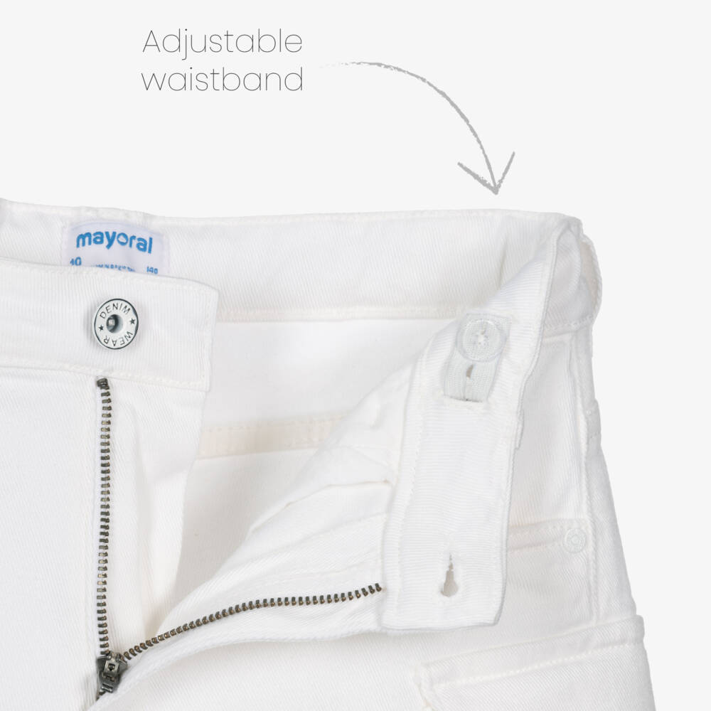 Mayoral-Girls Ivory Stretchy Denim Shorts | Childrensalon Outlet