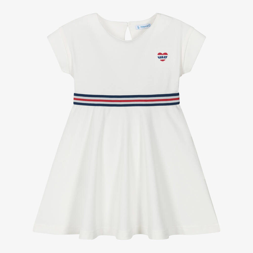 Mayoral-Girls Ivory Striped Belt Dress | Childrensalon Outlet