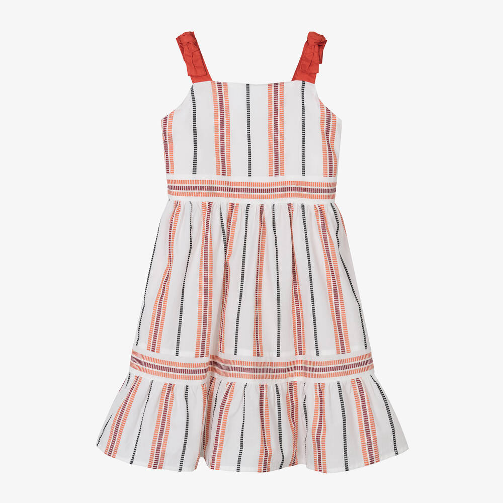 Mayoral-Girls Ivory Striped Cotton Dress | Childrensalon Outlet