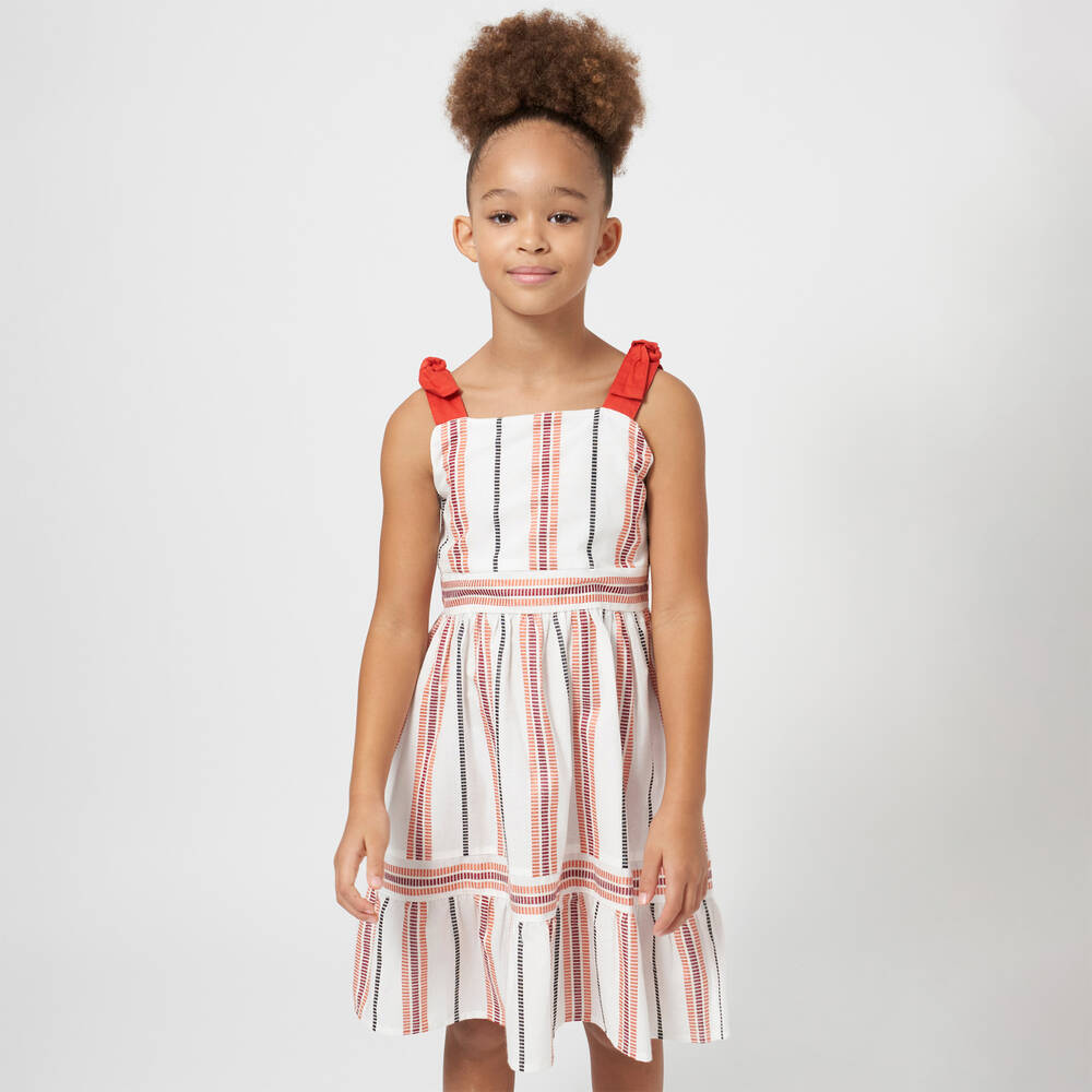 Mayoral-فستان قطن وفيسكوز مقلم لون عاجي | Childrensalon Outlet