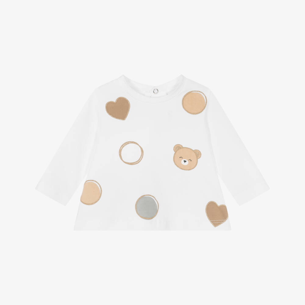 Mayoral Newborn-تيشيرت عاجي للبنات بتصميم دب وقلوب | Childrensalon Outlet