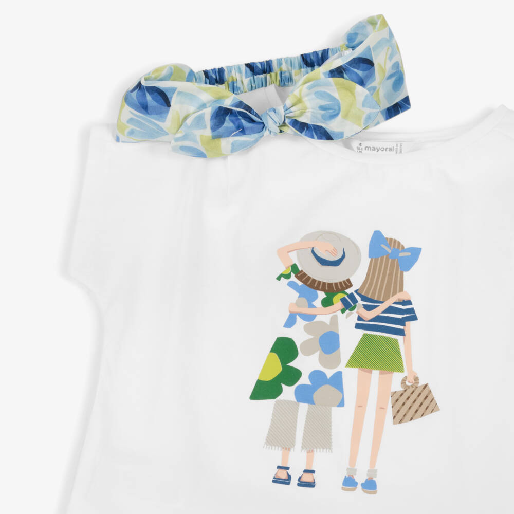 Mayoral-تي شيرت عاجي للبنات مع طوق رأس مزهر | Childrensalon Outlet