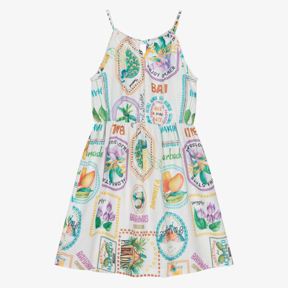 Mayoral-Кремовое платье с тропическим узором для девочек | Childrensalon Outlet