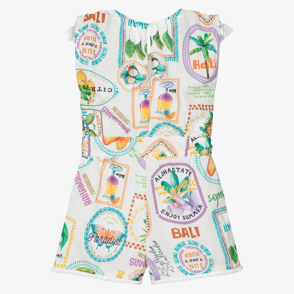 Mayoral-Girls Ivory Tropical Pattern Romper | Childrensalon Outlet