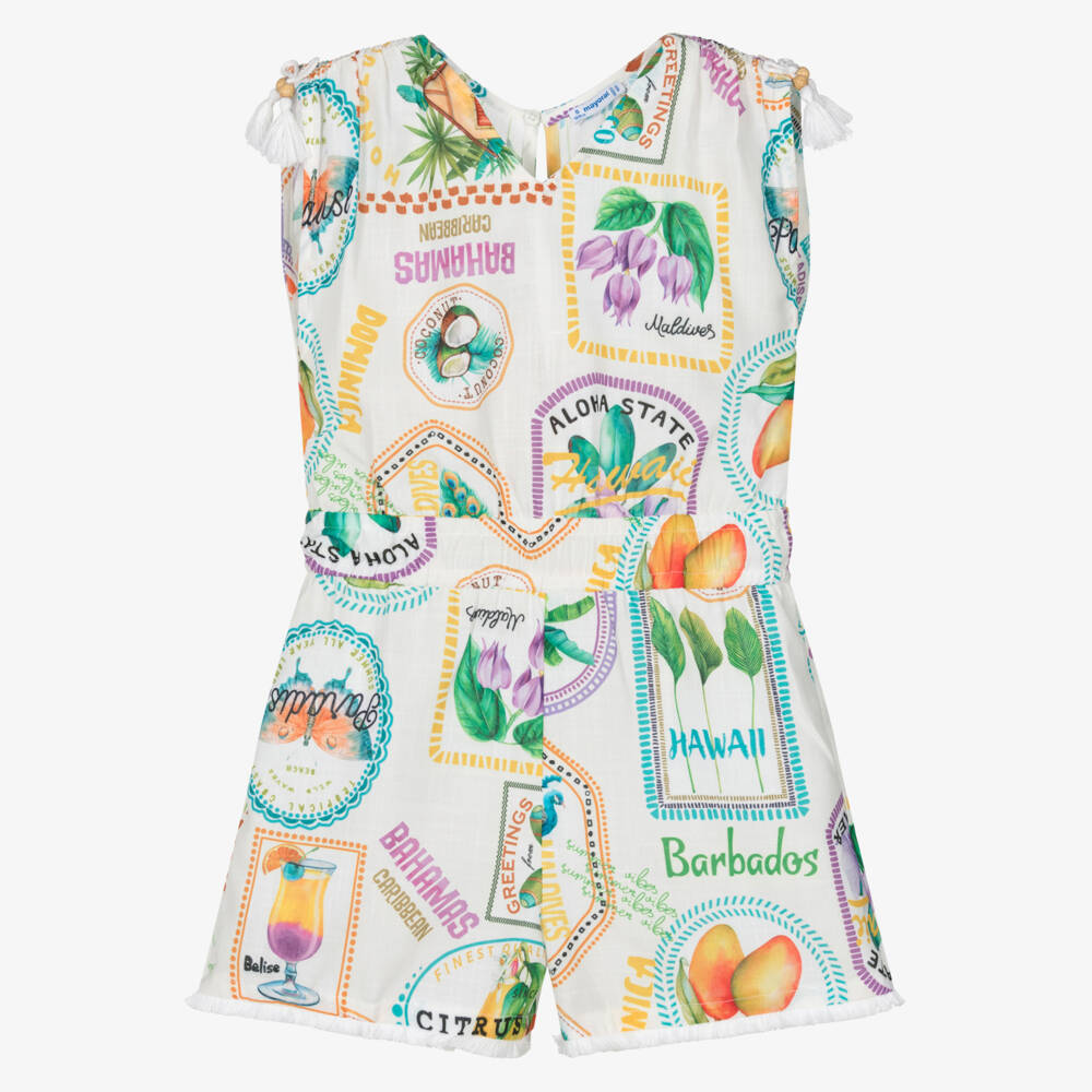 Mayoral-Girls Ivory Tropical Pattern Romper | Childrensalon Outlet