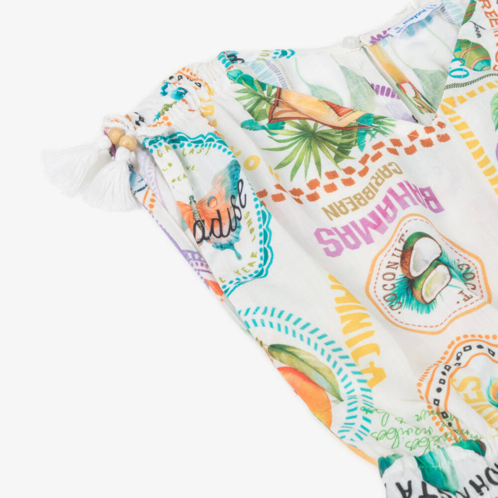 Mayoral-Girls Ivory Tropical Pattern Romper | Childrensalon Outlet