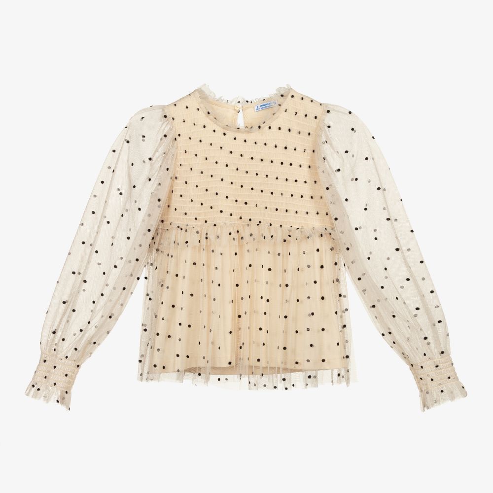 Mayoral - Girls Ivory Tulle Blouse | Childrensalon