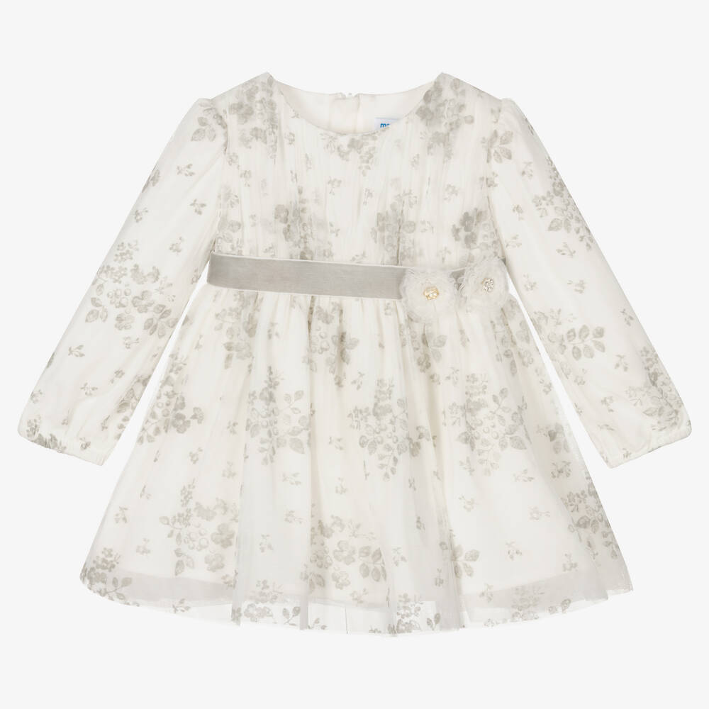 Mayoral - Girls Ivory Tulle Floral Dress | Childrensalon