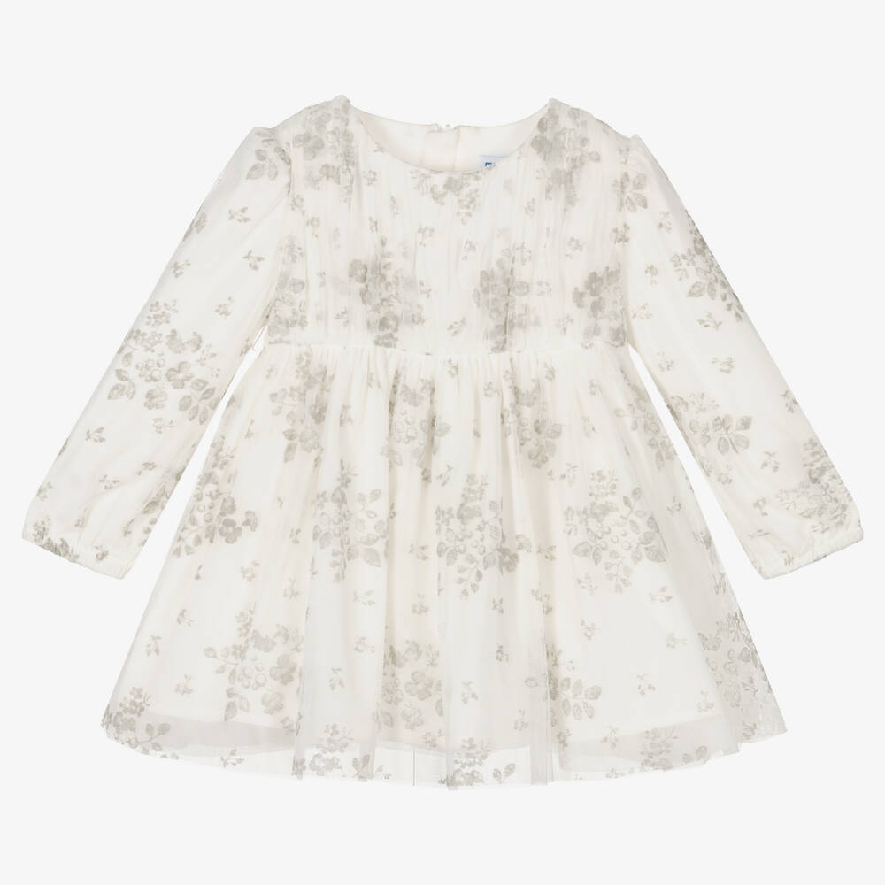 Mayoral-Girls Ivory Tulle Floral Dress | Childrensalon Outlet