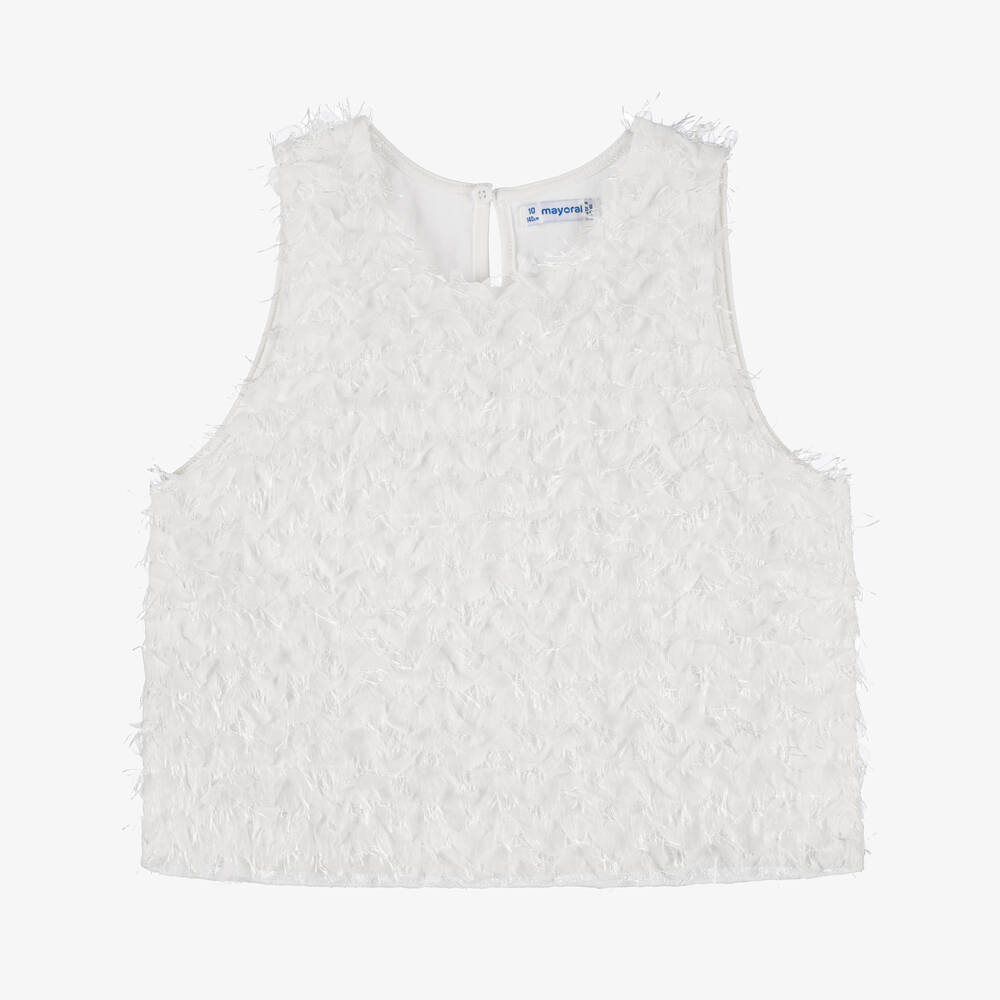 Mayoral-Girls Ivory Tulle & Fringe Blouse | Childrensalon Outlet