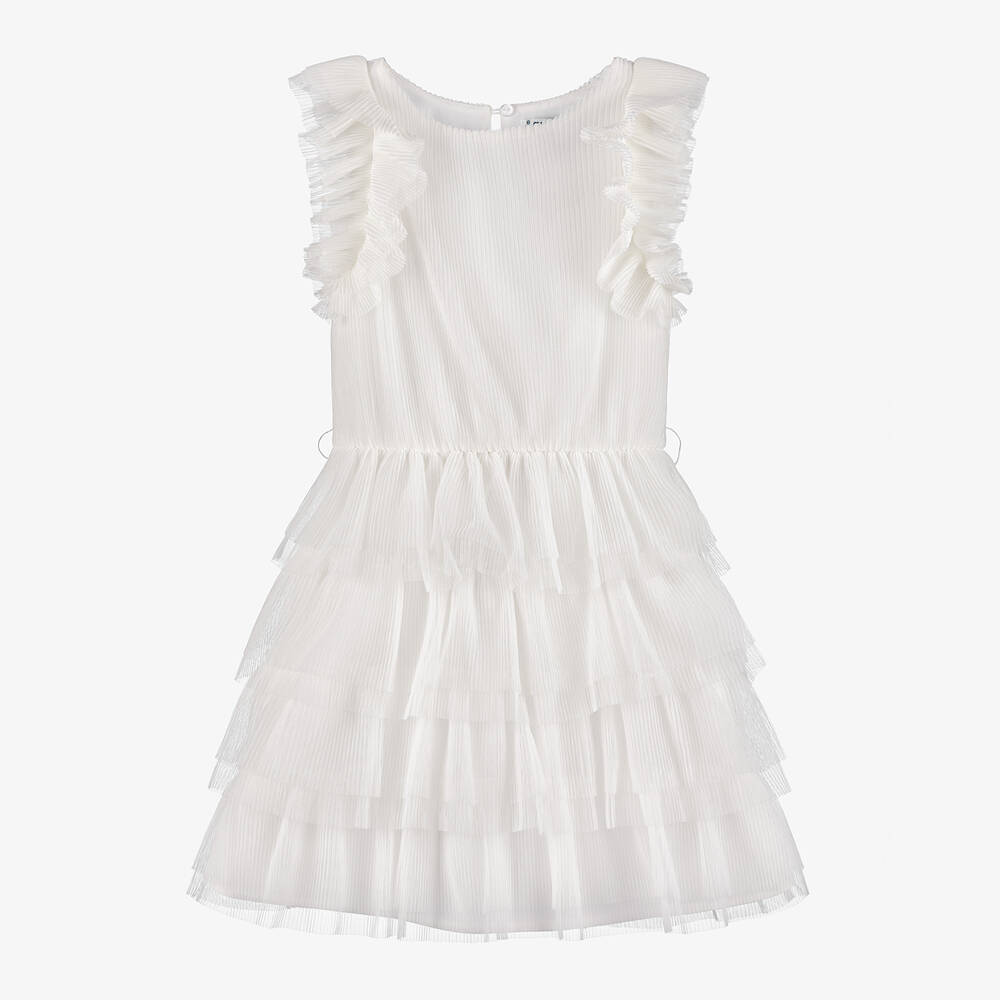 Mayoral-Girls Ivory Tulle Plissé Dress | Childrensalon Outlet