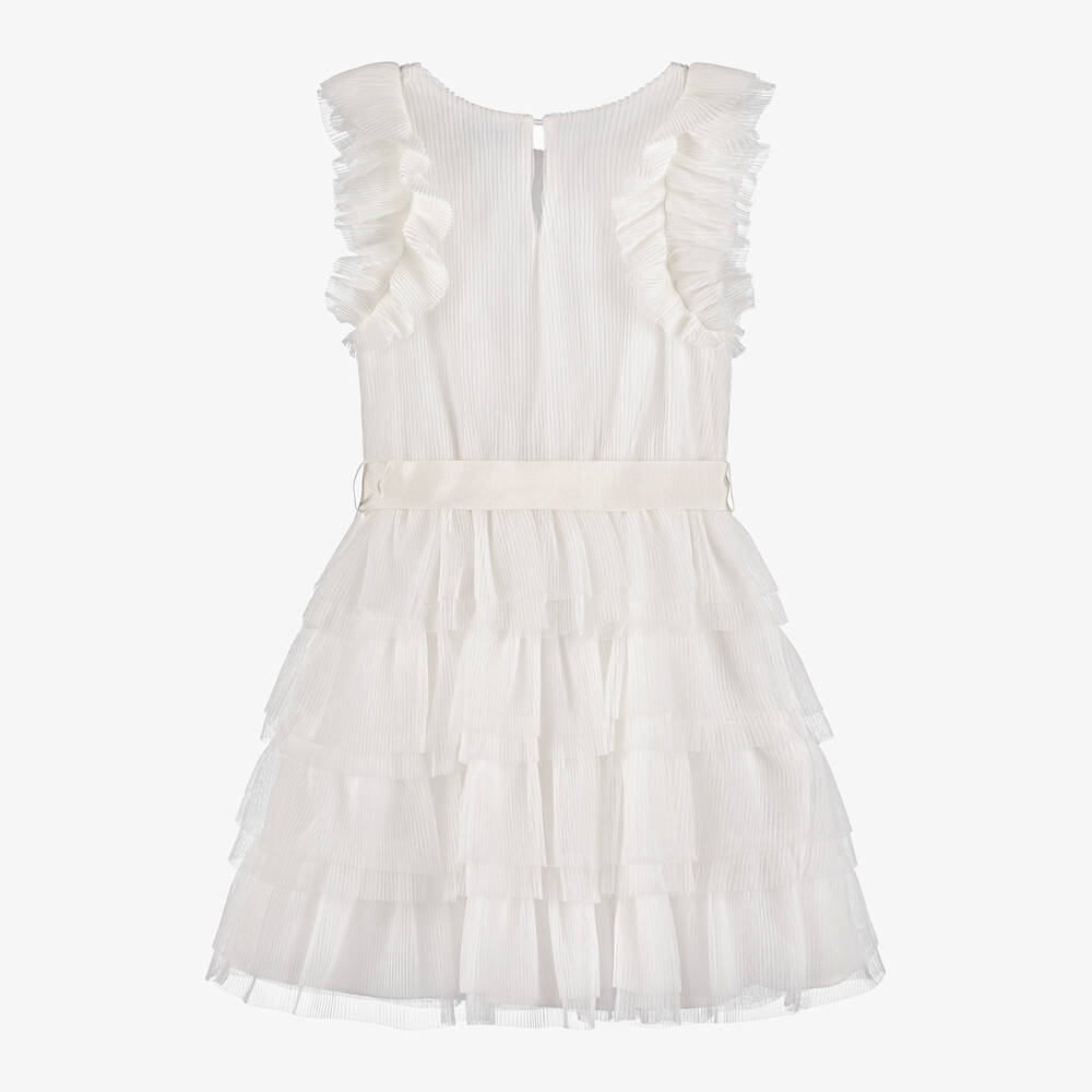 Mayoral-Girls Ivory Tulle Plissé Dress | Childrensalon Outlet